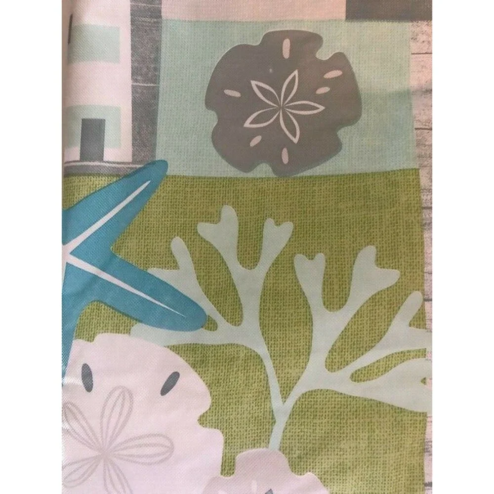 Anchor Zipper Umbrella Hole Tablecloth Vinyl Flannel Backed 70 Rd Nautical Shell